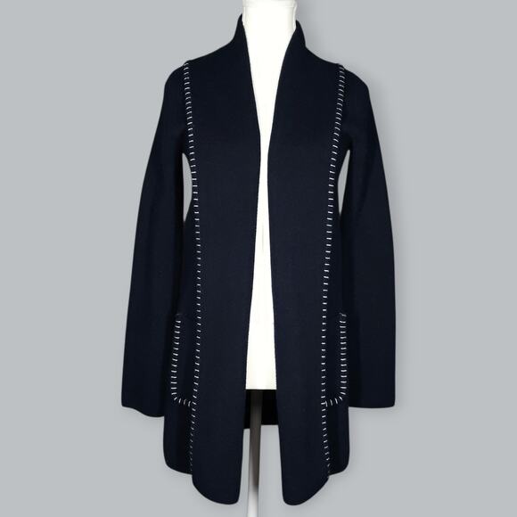 Magaschoni Sweaters - Magaschoni Sweater Womens XS Open Front Long Cardigan Contrast Stitch Pockets